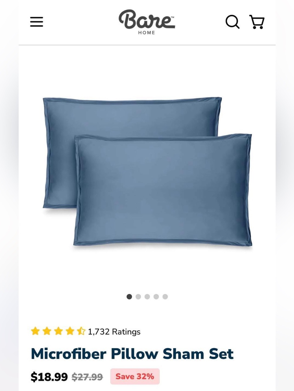 Microfiber Pillow Sham Set -  Coronet Blue